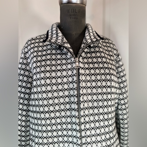 Coldwater Creek Black White Zip Front Hybrid Sweater Jacket Fleece Back XL - Picture 5 of 10